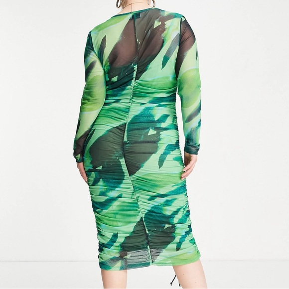 ASOS Curve Green Mesh Midi Dress - Picture 2 of 4